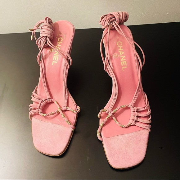 Chanel Pink Suede Lace Up Size 38.5 Sandals (Size 8) - Picture 2 of 8
